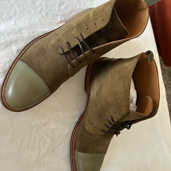 Men's Taft Troy Handcrafted Leather and Suede Boots in Olive size 11 - Picture 9 of 11